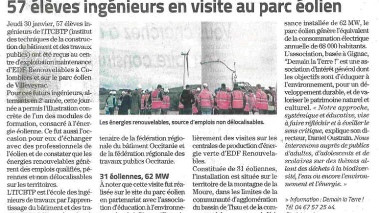 Article presse : EDF parc éolien à Villeveyrac